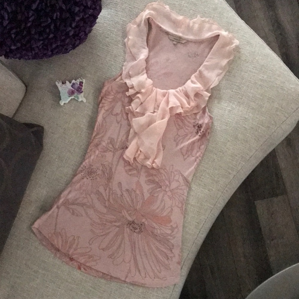RW&CO XS Ruffled Pink Floral Tank Top